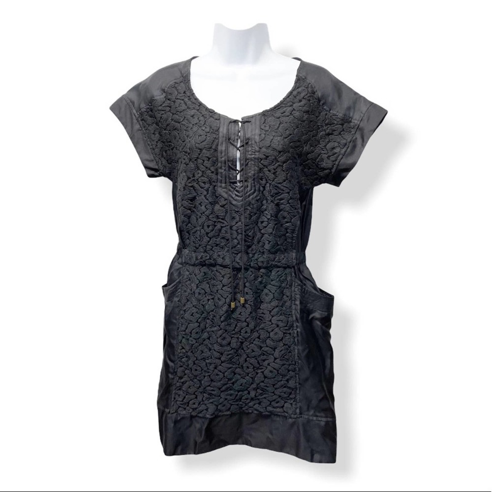 SEA New York Lace Cinch Waist Black Mini Dress 0